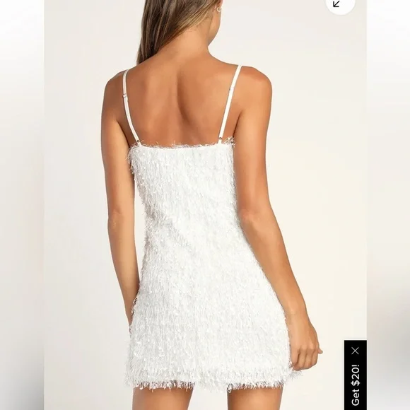 Lulus white feather fringe mini dress size xs homecoming party dress - Picture 8 of 9
